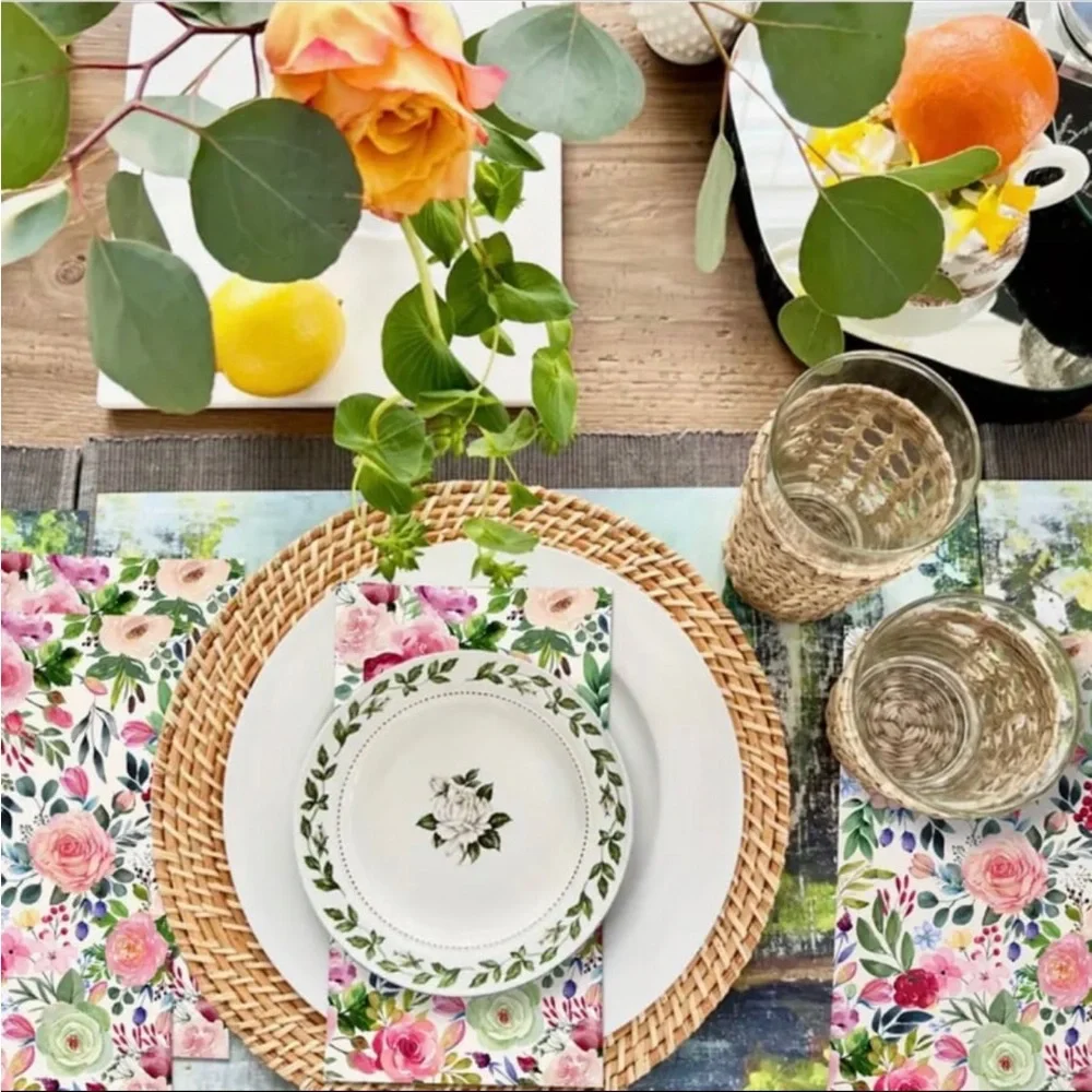 Watercolor Rose Floral Dining Napkins Guest Towels, 20 ct